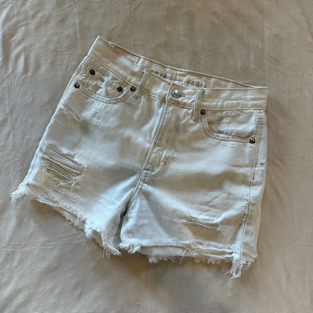 Distressed Off-White Denim Women’s Shorts